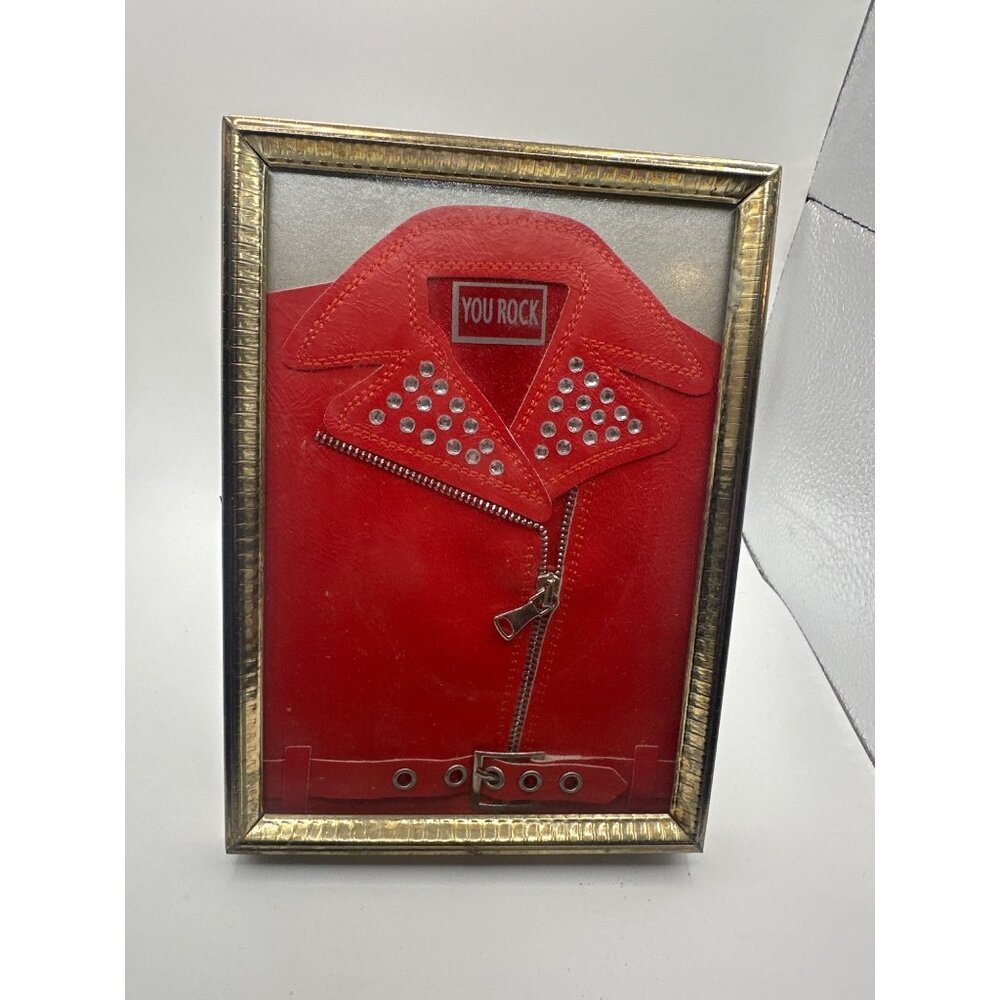 Red Faux Leather "You Rock" Studded Jacket Design Framed Art With Gold-Tone Fram